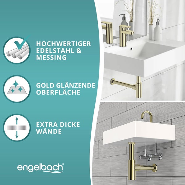 Engelbach® Design Siphon für Waschbecken & Waschtisch - Mit Reinigungsöffnung - r 1 1/4 - inkl. Gummimanschette und Anleitung