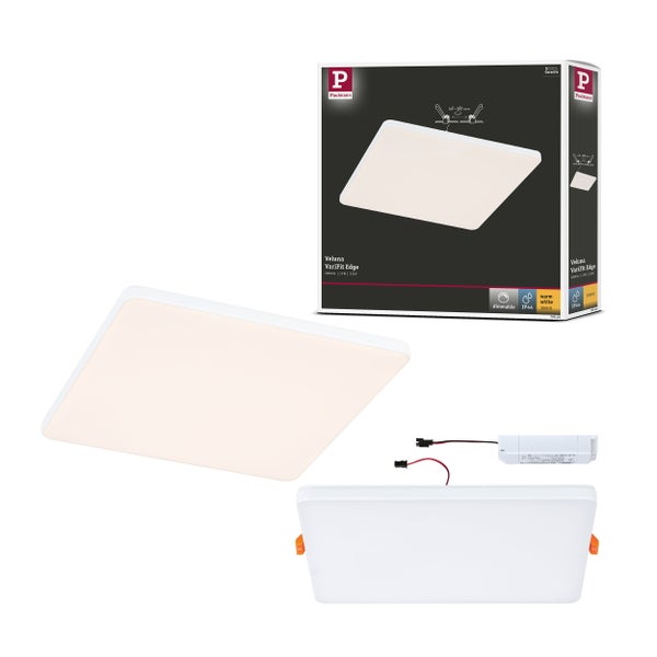 Paulmann LED-Panel Veluna VariFit Edge, quadratisch, dimmbar, spritzwassergeschützt IP44, warmweißes Licht, inklusive Treiber und Verpackung.