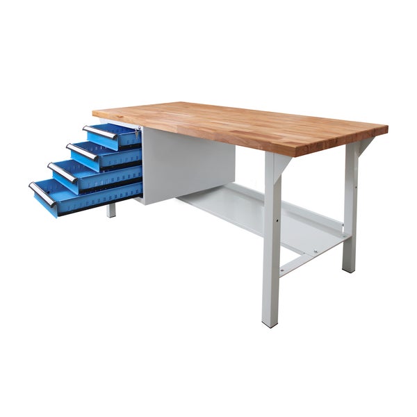 PROREGAL Werkbank Rhino Plus mit 4 Schubladen HxBxT 84 x 150 x 70 cm Traglast 500 kg Lichtgrau Blau