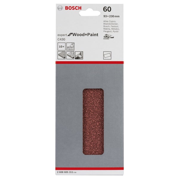 Bosch Expert Schleifpapier für Holz und Farbe, Körnung 60, Größe 93 mal 230 Millimeter