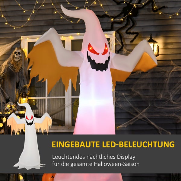 HOMCOM Halloween aufblasbares Gespenst, 2,4 m Dekoration mit LEDs, IP44, 150 x 80 x 240 cm, Polyester, Weiß + Rot