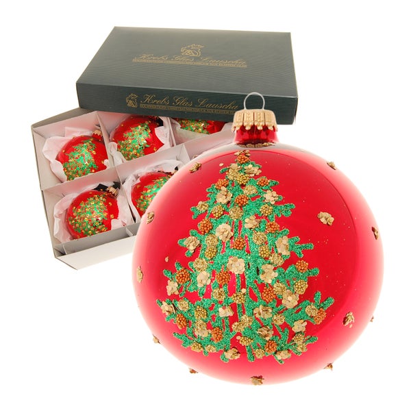 Rot glanz 8cm Glaskugel Weihnachtsbaum mundgeblasen und handdekoriert , 6 Stck., Weihnachtsbaumkugeln, Christbaumschmuck, Weihnachtsbaumanhänger