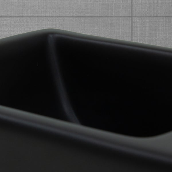 ML-Design Waschbecken Keramik Schwarz matt 35,5x20,5x12,5 cm klein inkl. Ablaufgarnitur, Moderne Aufsatzwaschbecken ohne Überlauf, Hahnloch rechts, Waschtisch Waschschale Waschplatz, für Badezimmer