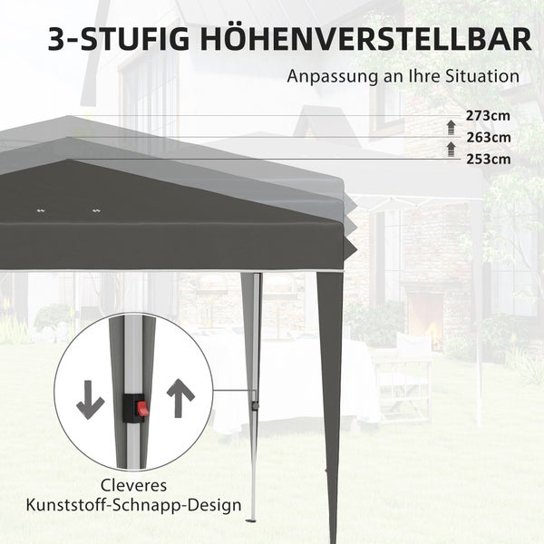 Outsunny Pavillon 3x3m, wasserabweisend Stabil Winterfest Pop-up Faltpavillon, UV Schutz 50+, Faltbar Partyzelt Gartenzelt mit Tasche, Gartenpavillon für Camping Garten, Dunkelgrau