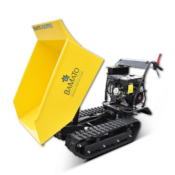 BAMATO MTR-500PRO Minidumper mit Kettenantrieb und gelbem Kippbehälter