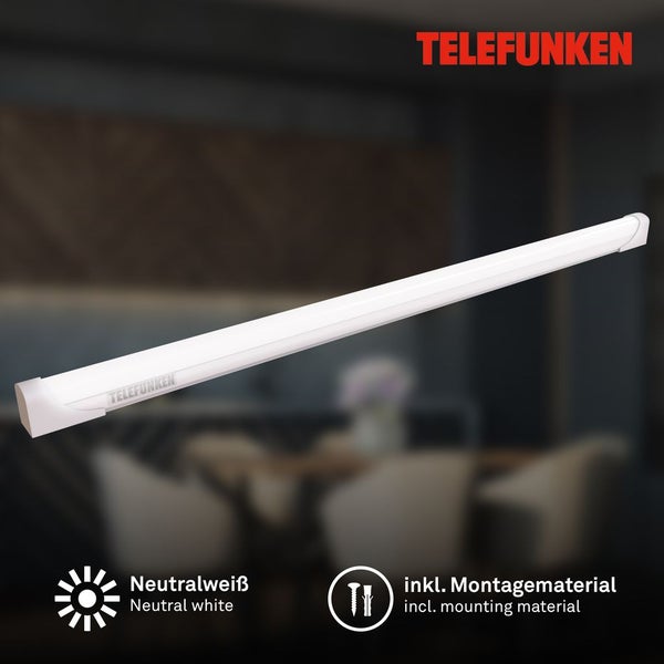 Telefunken Logo, LED-Lichtleiste mit neutralweißem Licht inklusive Montagematerial.