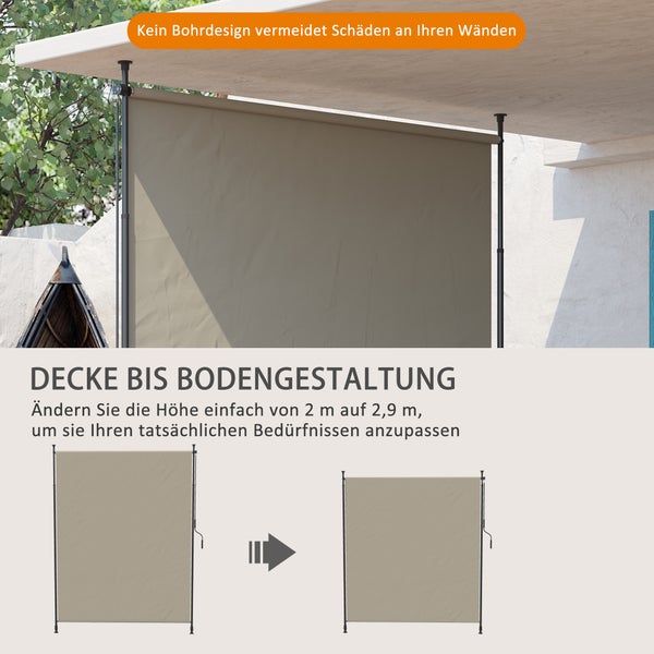 Outsunny Senkrechtmarkise, Vertikalmarkise, 200 x 215-305 cm, Alu, Sand