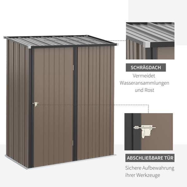Outsunny Gerätehaus mit Pultdach, Gartenhaus, verzinkt, 1,34 m²,  161,5 x 94,5 x 196 cm, Stahl, Braun