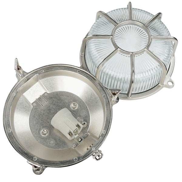 Geöffnete silberfarbene Wandleuchte mit geripptem Glas