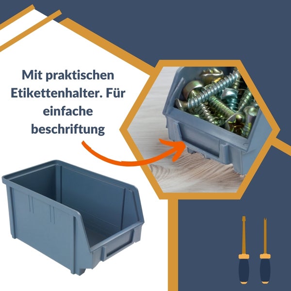 Stapelboxen Schraubenbox Lagerboxen Stapelboxen Werkstatt Sichtlagerboxen klein groß Set Wandhalterung Wand 4x Stapelbox Gr.3 + Metallschiene