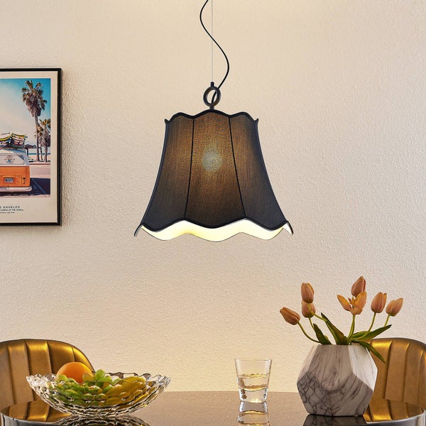 Lucande Pendelleuchte Binta (Retro, Vintage Antik) in Alu aus Textil (1 flammig E27) - Hängeleuchte Esstischlampe Hängelampe Wohnzimmerleuchte