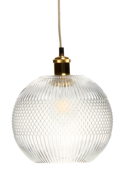 Glaskugel Hängelampe im Retro Design klar gold, Pendelleuchte aus Glas Rund 26 cm | Wohnzimmer Esszimmer Leuchte