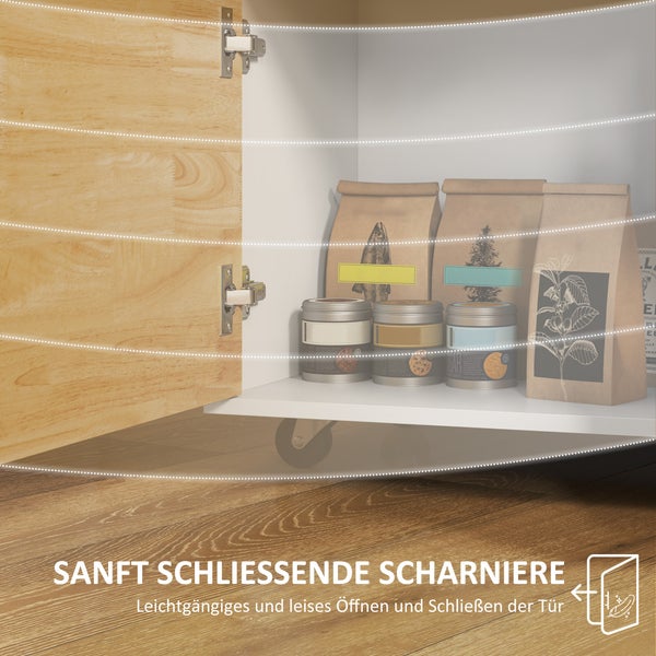 HOMCOM Küchenwagen Servierwagen mit Arbeitsplatte, Schubladen, Rollwagen mit Küchenschrank mit Soft-Close-Tür, Griff, Kücheninsel mit offenem Fach für Büro, 107x50x85cm, Eiche