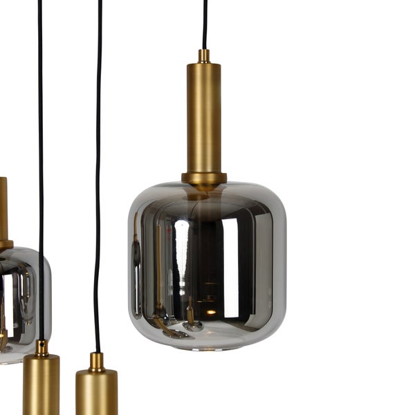 Hängelampe mit Rauchglas und Metallelementen