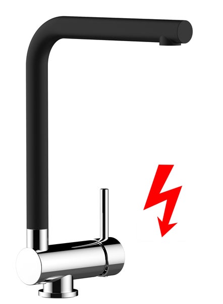 NIEDERDRUCK Wasserhahn Vorfenster Küchenarmatur, Umklappbar 6 CM, mit 360° schwenkbarem L-Auslauf, Verchromt / Schwarz Granit