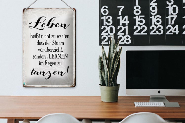 Blechschild Spruch 20x30cm Leben lernen im Regen zu tanzen