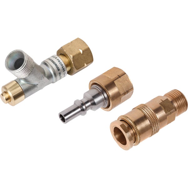 Set mit drei Gasanschlüssen und Adaptern aus Messing und Metall für Propan Gasflaschen und Gasbrenner Zubehör