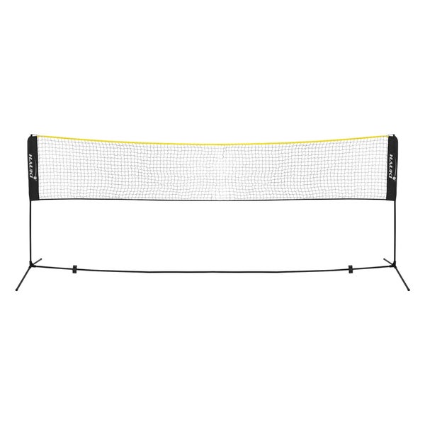 Hauki Badminton Netz, Tennisnetz 400cm, Schwarz, H156cm, Federballnetz Set inkl. 3x Federball, Transporttasche, stabilem Eisen-Gestell, Tragbares Volleyballnetz, Trainingsnetz Indoor & Outdoor, Garten