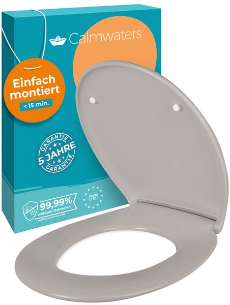 Calmwaters® WC Sitz Original einfache Montage, Premium Toilettendeckel bis 250 kg, Made in EU, aus antibakteriellem Duroplast, Absenkautomatik, 2 Montage Optionen, abnehmbar, Klobrille, oval, Manhattan-Grau