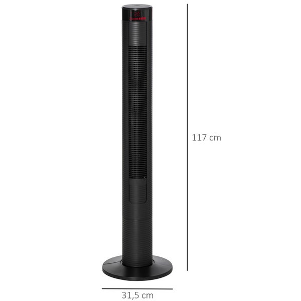 HOMCOM 3 leise Geschwindigkeitsstufen Turmventilator mit Fernbedienung, Säulenventilator mit Timer-Funktion, 45 W Standventilator, Vier Modi, 70° Oszillation, ABS, Schwarz, Ø31,5 x H117 cm