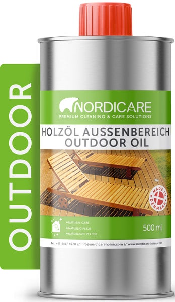 Nordicare Holzöl Außenbereich [500ml] für Lärche, Eiche, Teak oder Akazienholz I Holz Öl Außen zum Holzschutz I Holzschutzöl Außen, Teaköl für Gartenmöbel, Holzpflegeöl, Lärchenöl