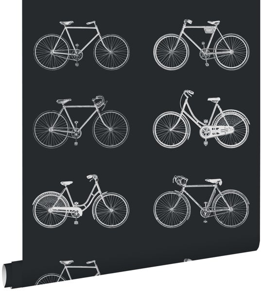 ESTAhome Tapete Fahrräder Schwarz und Weiß - 53 cm x 10.05 m - 128503
