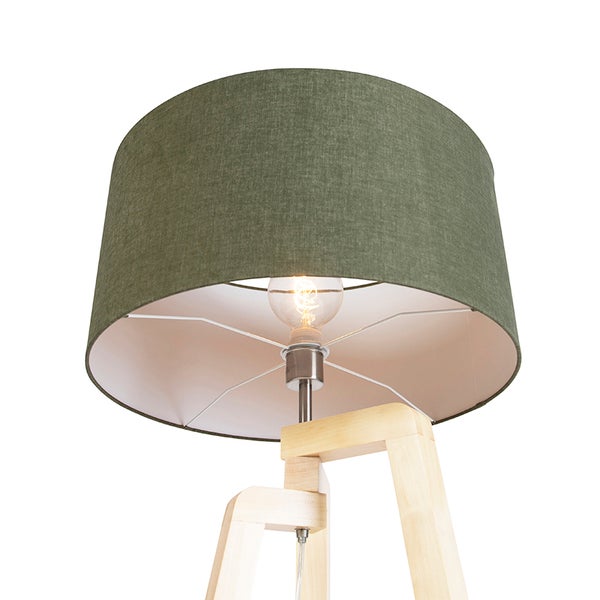 Stehlampe mit Holzfuß und Lampenschirm