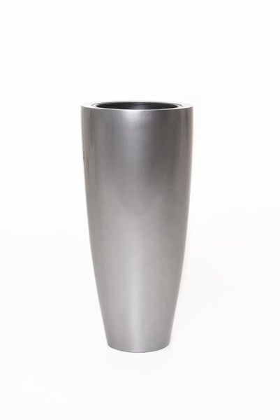 Hoher, konischer Pflanzkübel in Silber Metallic.