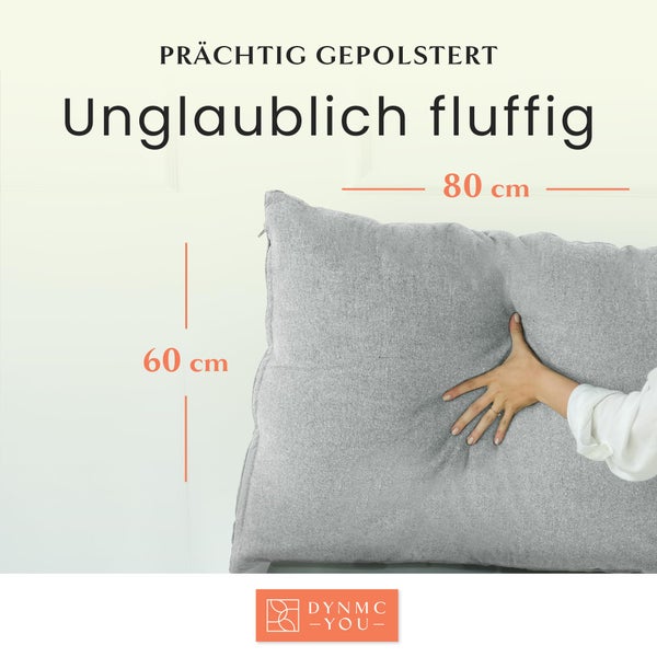Modernes Sofakissen 2er Set 60x80 mit weichem OEKO-TEX-Baumwoll-Bezug - Bequeme Dekokissen mit mittelharter Füllung - Perfekt als dekoratives Rückenkissen - Premium Couchkissen groß, grau by DYNMC YOU