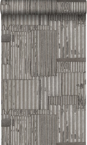 Origin Wallcoverings Tapete industrielle Wellplatten aus Metall 3D Dunkelgrau - 53 cm x 10,05 m - 347618