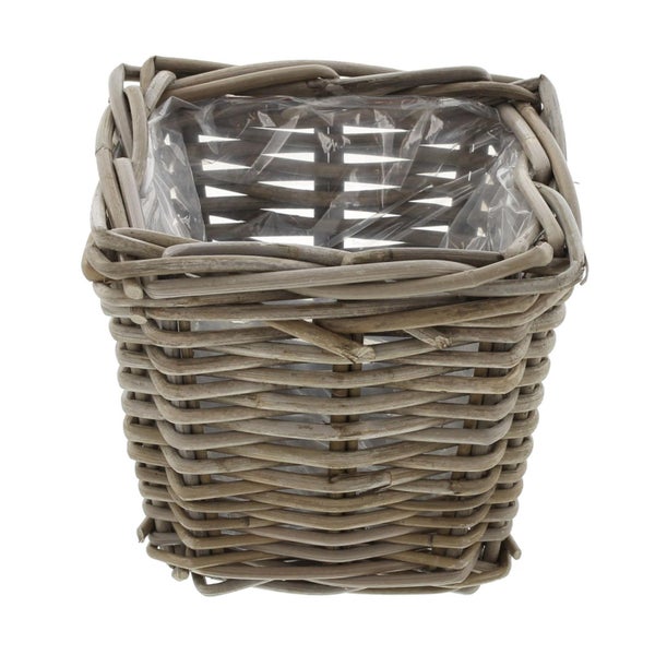 Dekoleidenschaft Pflanzkorb Koboo Grey aus Rattan, quadratisch, grau, klein, Blumentopf, Pflanzkübel, Pflanztopf für Draußen, Blumenkübel