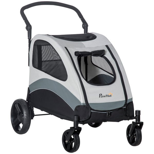 PawHut Hundewagen Hundetrolley Hundebuggy Pet Stroller mit 4 Rädern Katzenbuggy für kleine und mittelgroße Hunde Katzen Netzfenster Seitentasche faltbar Oxfordstoff Grau+Schwarz 107 x 67 x 102 cm