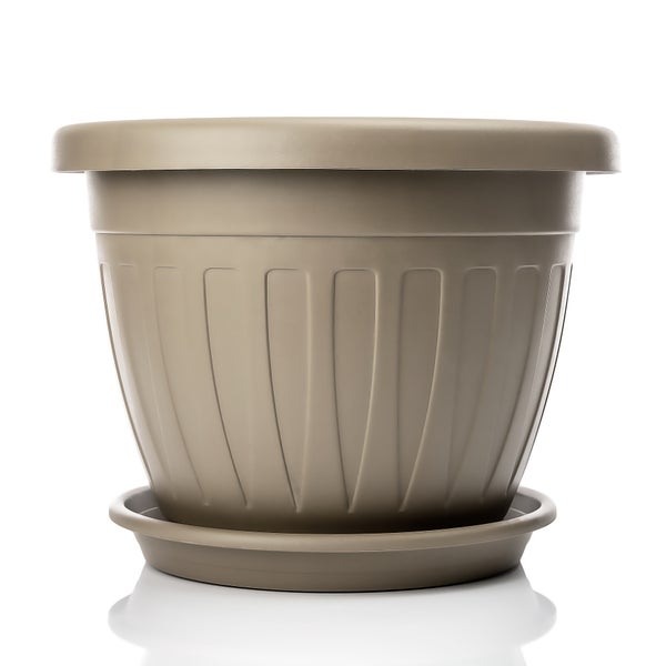 BigDean 3x Blumentopf mit Untersetzer rund ø40xH31 cm Mokka/braun - wetterfester Pflanzkübel - Wasserablauf UV-beständig aus bruchsicherem Kunststoff - Innen + Außen geeignet - Made in Europe