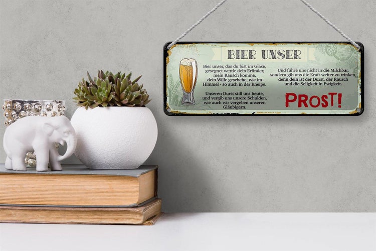 Blechschild Spruch 27x10cm Bier Unser Prost Schild