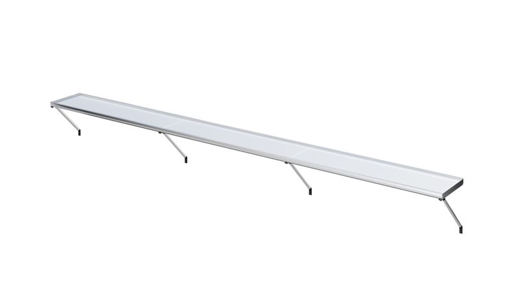 Schlanke LED Aquariumbeleuchtung aus Aluminium mit verstellbaren Haltebügeln für die Montage am Beckenrand.
