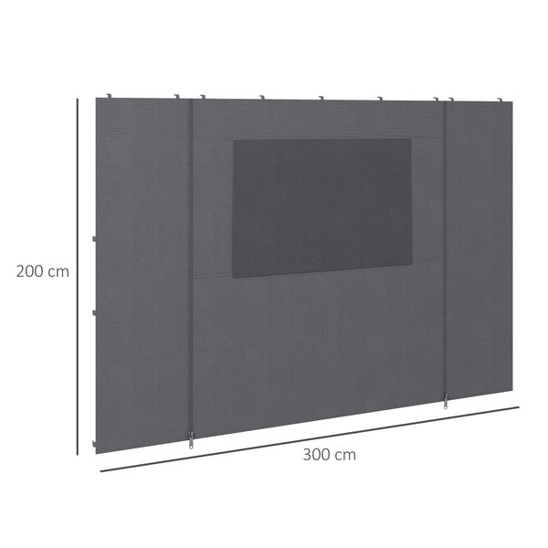 Outsunny Seitenteile für 2,95x2,95 m Pavillon, mit Netzfenster Haken, 300 x 200 cm, Polyester, Dunkelgrau