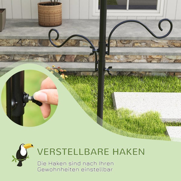 PawHut Vogel Futterstation 208 cm Höhe inkl. 4 Haken Futterteller Vogeltränke Vogelfutterspender Station Vollständiges Futtersäulen Stahl Schwarz