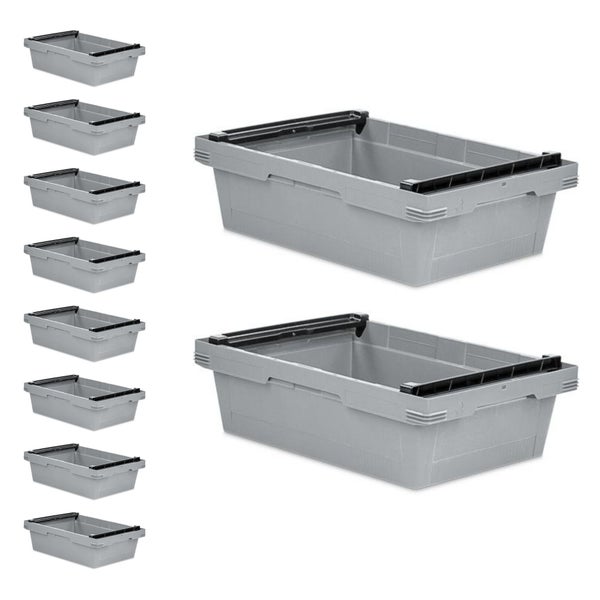 PROREGAL SuperSparSet 10x Conical Mehrweg-Stapelbehälter mit Stapelbügel Grau HxBxT 17,3 x 40 x 60 cm 29 Liter Lagerbox Eurobox Transportbox