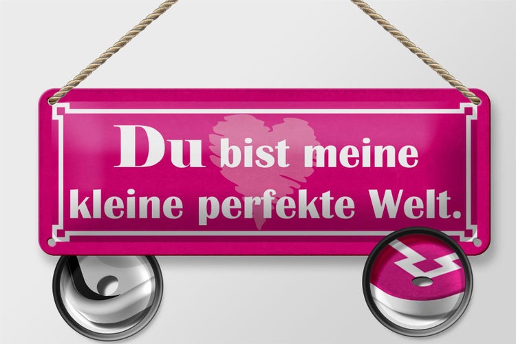 Blechschild Spruch 27x10cm Du bist meine perfekte Welt Dekoration