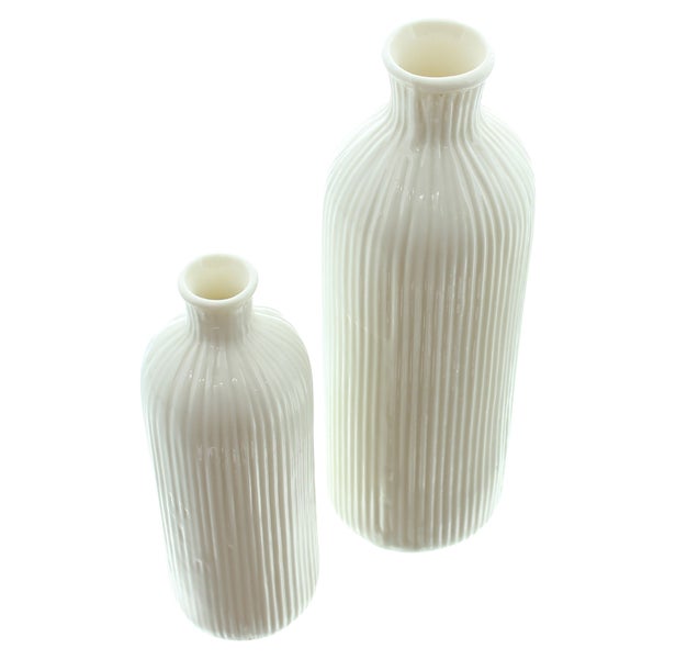 FRANK FLECHTWAREN | Dekovase Weiß, 2er Set, PORZELLAN, 5 x 5 x 15 cm, 6,5 x 6,5 x 20 cm