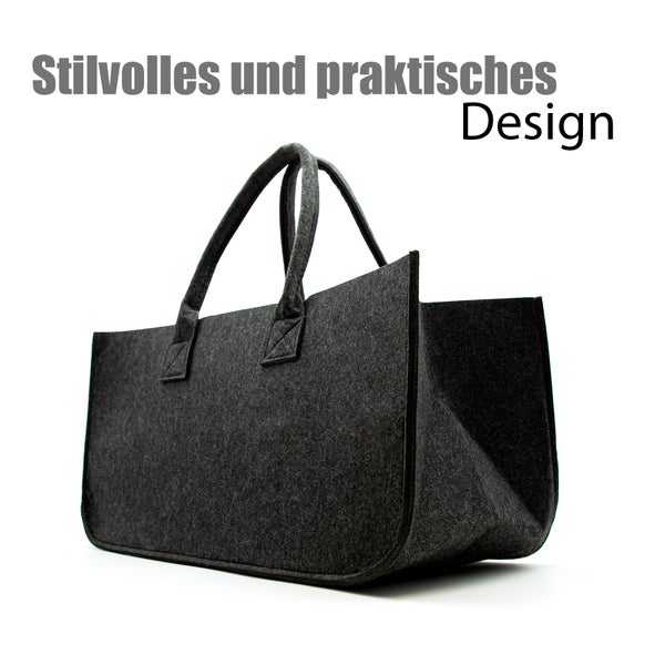 BigDean 2 Stück Filztasche groß in Anthrazit für Kaminholz oder als Shopper verwendbar – Kaminholzkorb im leichten & kompakten Design – faltbarer Holzkorb