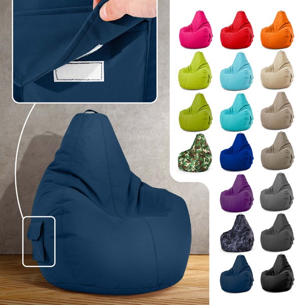 Green Bean Sitzsack mit Rückenlehne 80x70x90cm - Gaming Chair mit 230L Füllung Kuschelig Weich Waschbar - Bean Bag Bodenkissen Lounge Chair Sitzhocker Relax-Sessel Gamer Gamingstuhl Dunkelblau