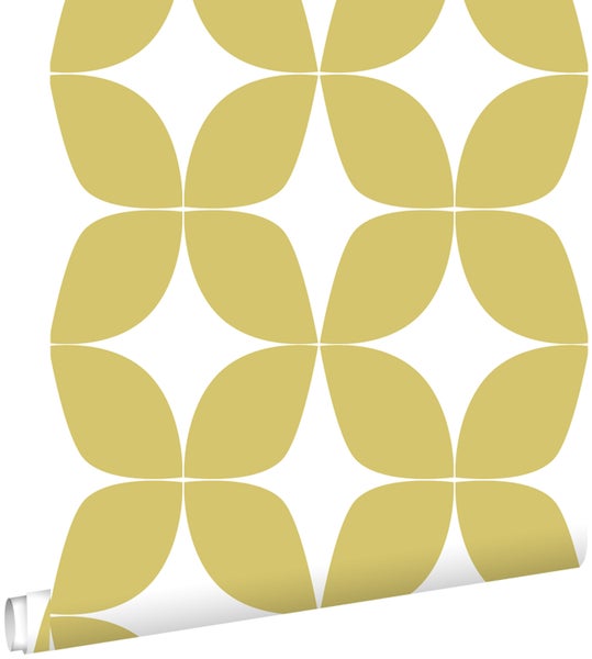 ESTAhome Tapete grafisches Motiv Ockergelb und Weiß - 0,53 x 10,05 m - 139098