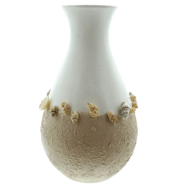 FRANK FLECHTWAREN | Dekovase Muscheln, groß, MDF, MUSCHELN, 14 x 14 x 24 cm