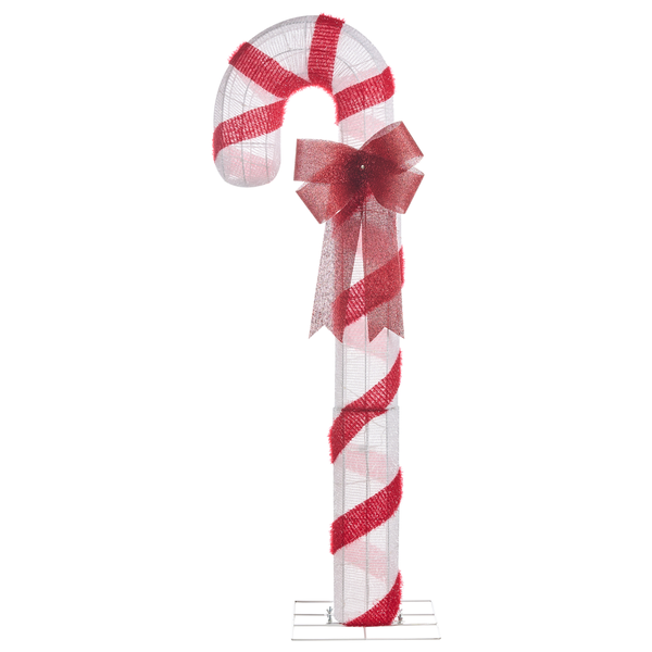 Weihnachtsdekoration LED Zuckerstange mit roter Schleife, rot-weiß gestreift.