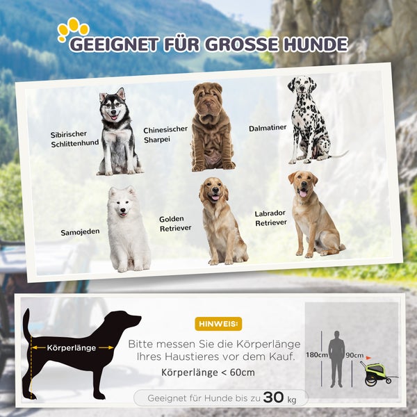 PawHut 2-in-1 Hundeanhänger, Fahrradanhänger für Hunde, Hundewagen mit Reflektoren, Hundebuggy max. 30 kg, Hundefahrradanhänger für Große Hunde, Oxford-Gewebe, Grün