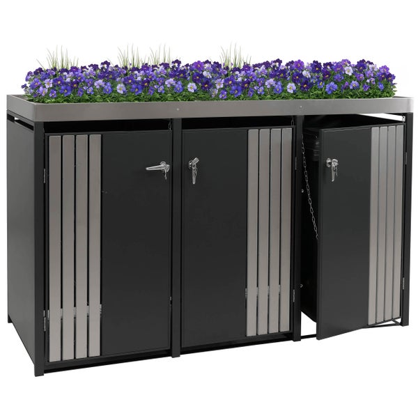 Mülltonnenbox mit Bepflanzung auf dem Dach