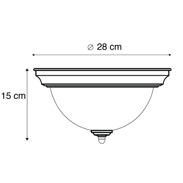 Technische Zeichnung einer Deckenleuchte mit den Maßen 28 mal 15 cm