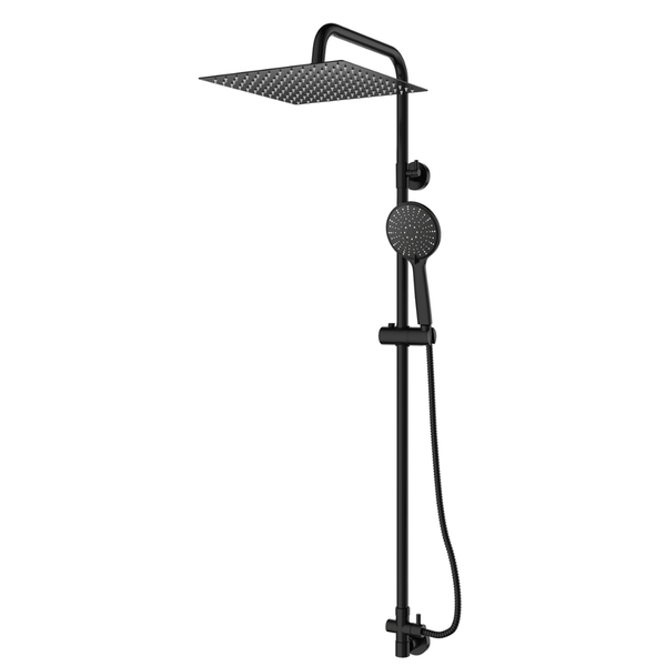 EcoRain Wassersparende Regenbrausegarnitur Tyler 30 CM Quadratisch Schwarz ohne Thermostatarmatur - 30% Wassereinsparung - Regenbrauseset - 12 CM Handbrause -Universal Kopfbrause -Anti-Kalk-Brausekopf