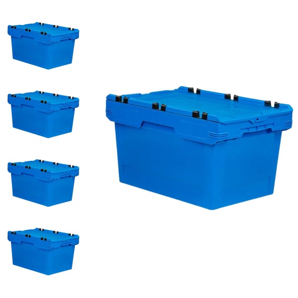PROREGAL Mega Deal 5x Conical Mehrweg-Stapelbehälter mit Krokodildeckel Blau HxBxT 34,9 x 41 x 61cm 58 Liter Lagerbox  Eurobox  Transportbox